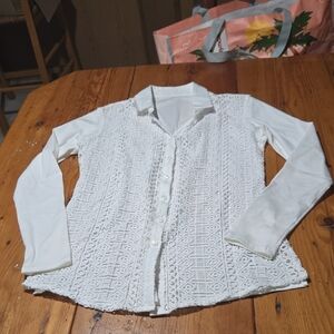 Jill Mcgowan Sz Xs Stunning White Lace Button-Up Shirt